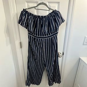 Akasa navy and white stripped capri jump-suit